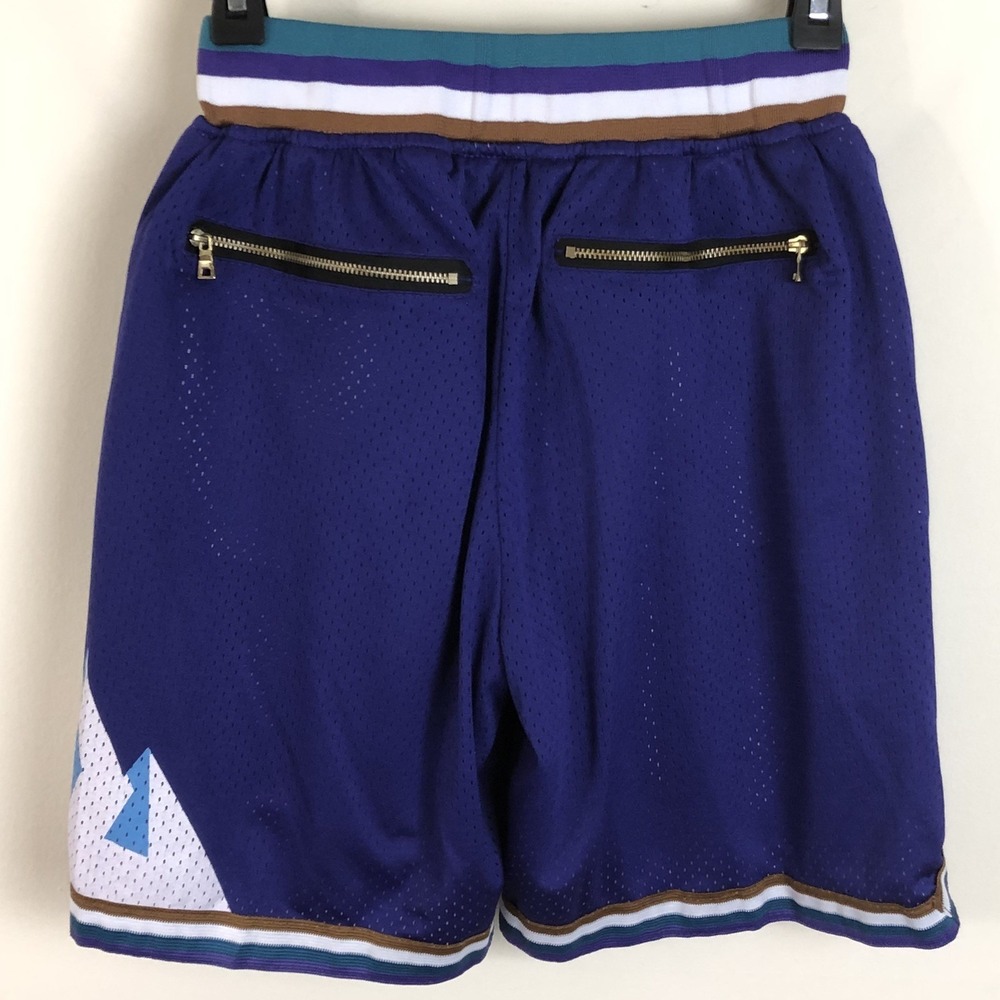 Utah Jazz Just Don 1996-97 Embroidered Print Basketball Shorts Sz S Purple NBA - Picture 10 of 15